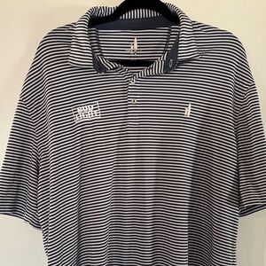 Johnnie-o blue and white striped bud light polo